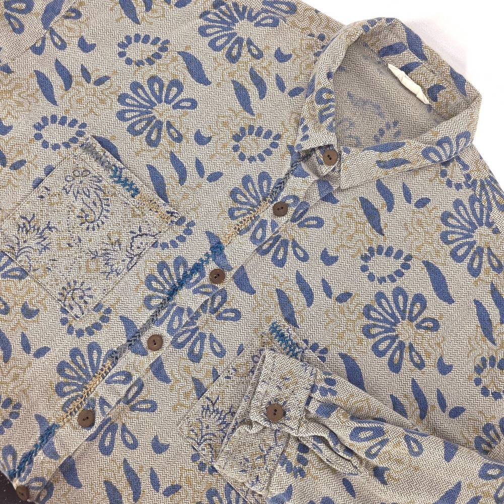 Marketplace Handwork India Floral Button Up Shirt Womens 2W Boho Artist Peasant
